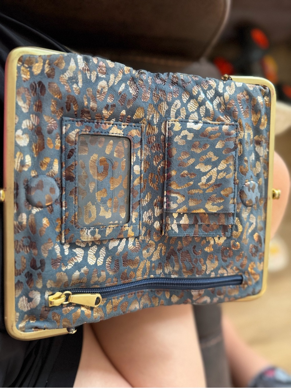 HOBO Blue Leopard-Print Coin Purse with Gold Accents